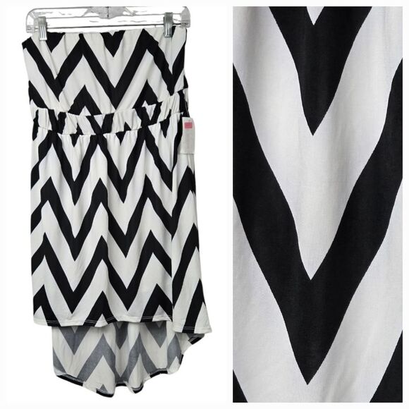 Moa Moa NWT Black White Chevron Strapless High Low Dress Party Semi-Formal Women - Picture 1 of 8